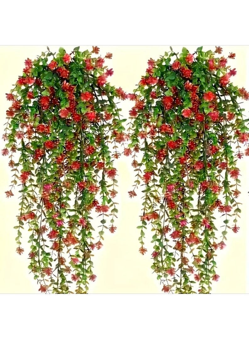 إل ديس مجموعة من 3 نباتات كاميلينا اصطناعية معلقة – بأوراق حمراء وخضراء زاهية لتزيين المنزل والأماكن الخارجية، خضرة كثيفة واقعية مع زهور اصطناعية، مثالية للأعراس والحفلات والديكور في المناسبات والأعياد - Image 3